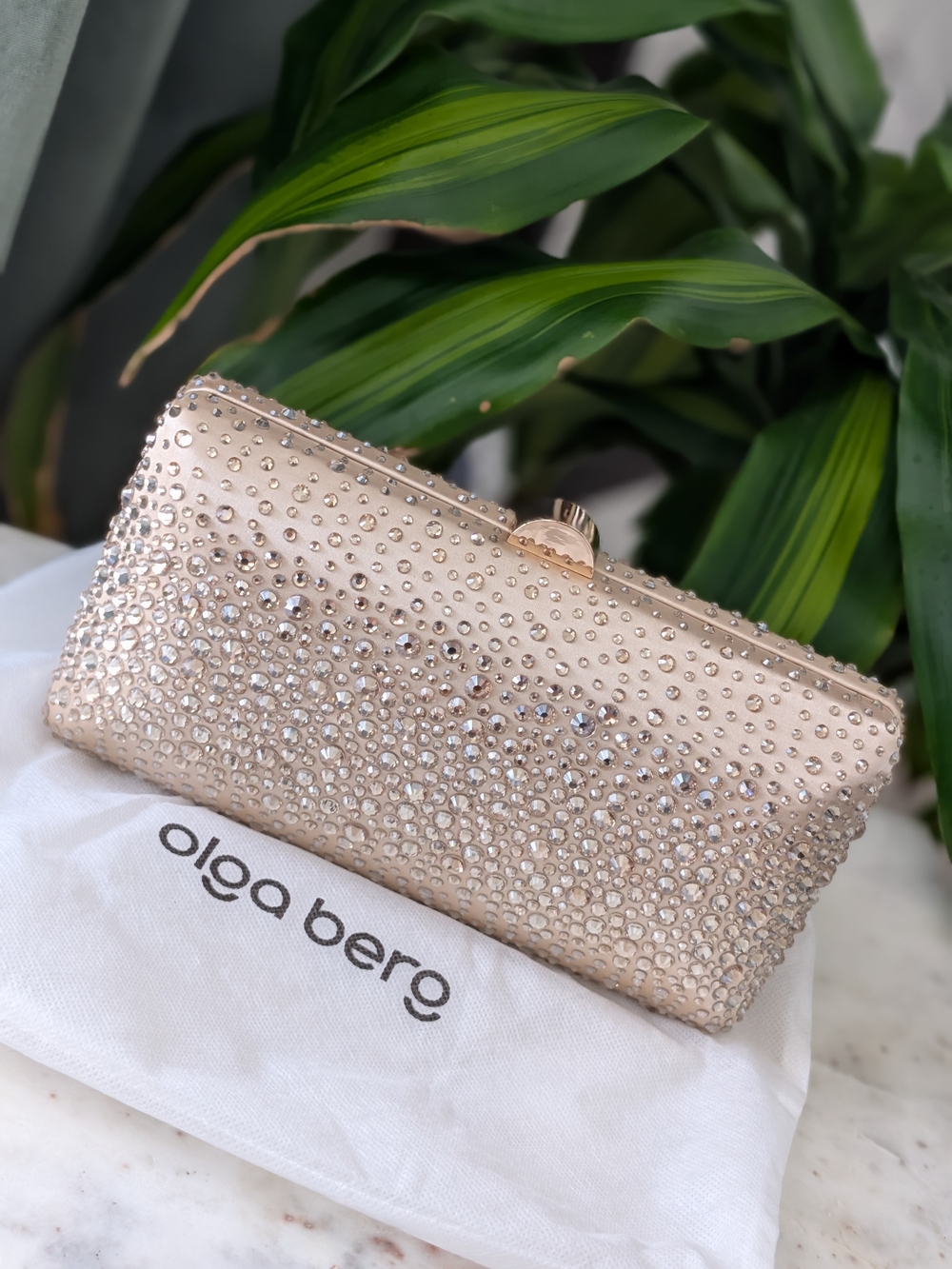 Olga Berg Champagne Crystal Clutch